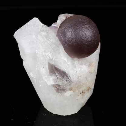 Rare Dark Purple Botryoidal Fluorite Sphere on Quartz Matrix - Fine Collector Specimen from Madhya Pradesh # B 7221