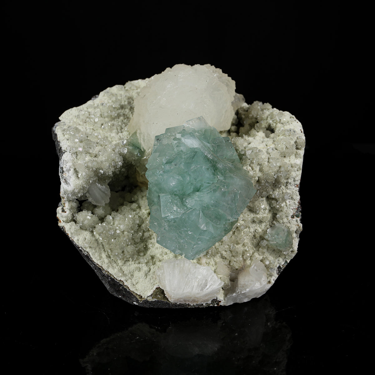 Lustrous Mint Green Apophyllite Cluster with Stilbite - Collector’s Specimen from Pune, Maharashtra # B 7223