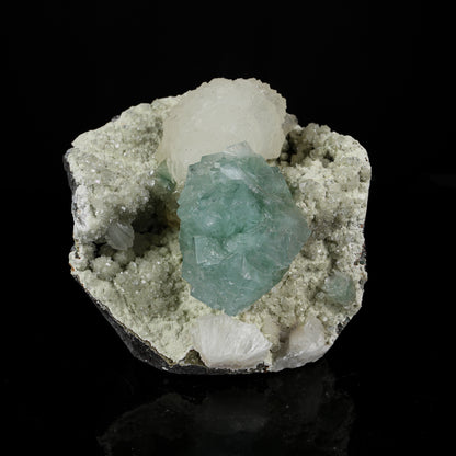 Lustrous Mint Green Apophyllite Cluster with Stilbite - Collector’s Specimen from Pune, Maharashtra # B 7223