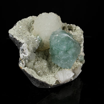 Lustrous Mint Green Apophyllite Cluster with Stilbite - Collector’s Specimen from Pune, Maharashtra # B 7223