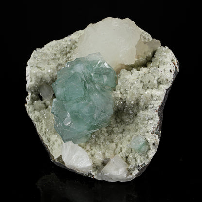 Lustrous Mint Green Apophyllite Cluster with Stilbite - Collector’s Specimen from Pune, Maharashtra # B 7223