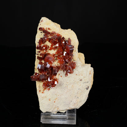 Lustrous Deep Red-Orange Vanadinite Crystals on Natural Matrix - Classic Collector Specimen from Mibladen, Morocco # B 7227