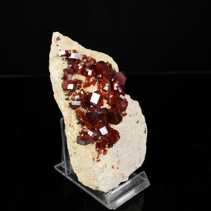 Lustrous Deep Red-Orange Vanadinite Crystals on Natural Matrix - Classic Collector Specimen from Mibladen, Morocco # B 7227