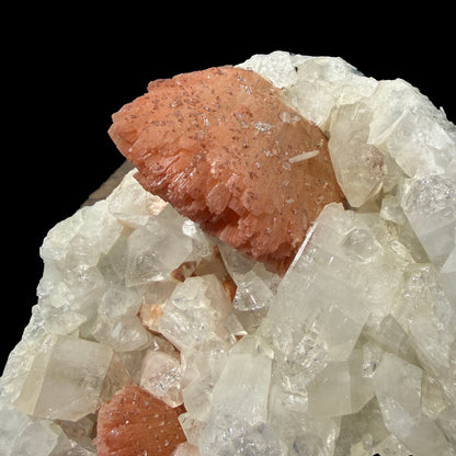 Salmon-Pink Heulandite on Apophyllite Matrix – Indian Zeolite Mineral Specimen from Jalgaon # DKT123