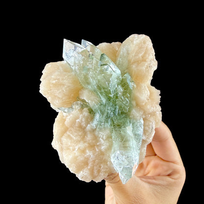 Lustrous Green Apophyllite Points on Stilbite Matrix - Natural Indian Zeolite from Jalgaon # DKT149
