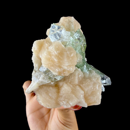 Lustrous Green Apophyllite Points on Stilbite Matrix - Natural Indian Zeolite from Jalgaon # DKT149