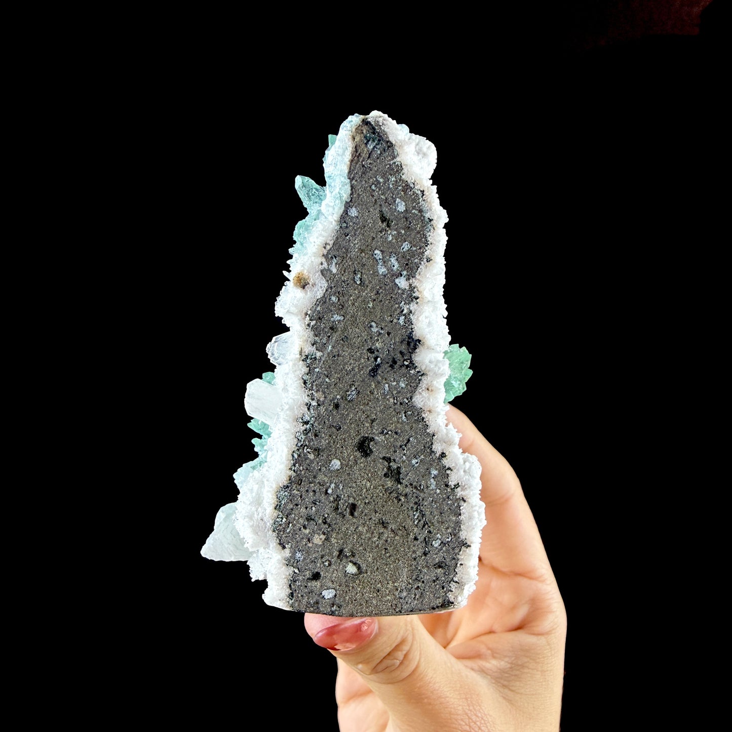 Emerald-Green Apophyllite on Chalcedony Matrix - Collector’s Indian Zeolite Specimen from Pune # DKT151