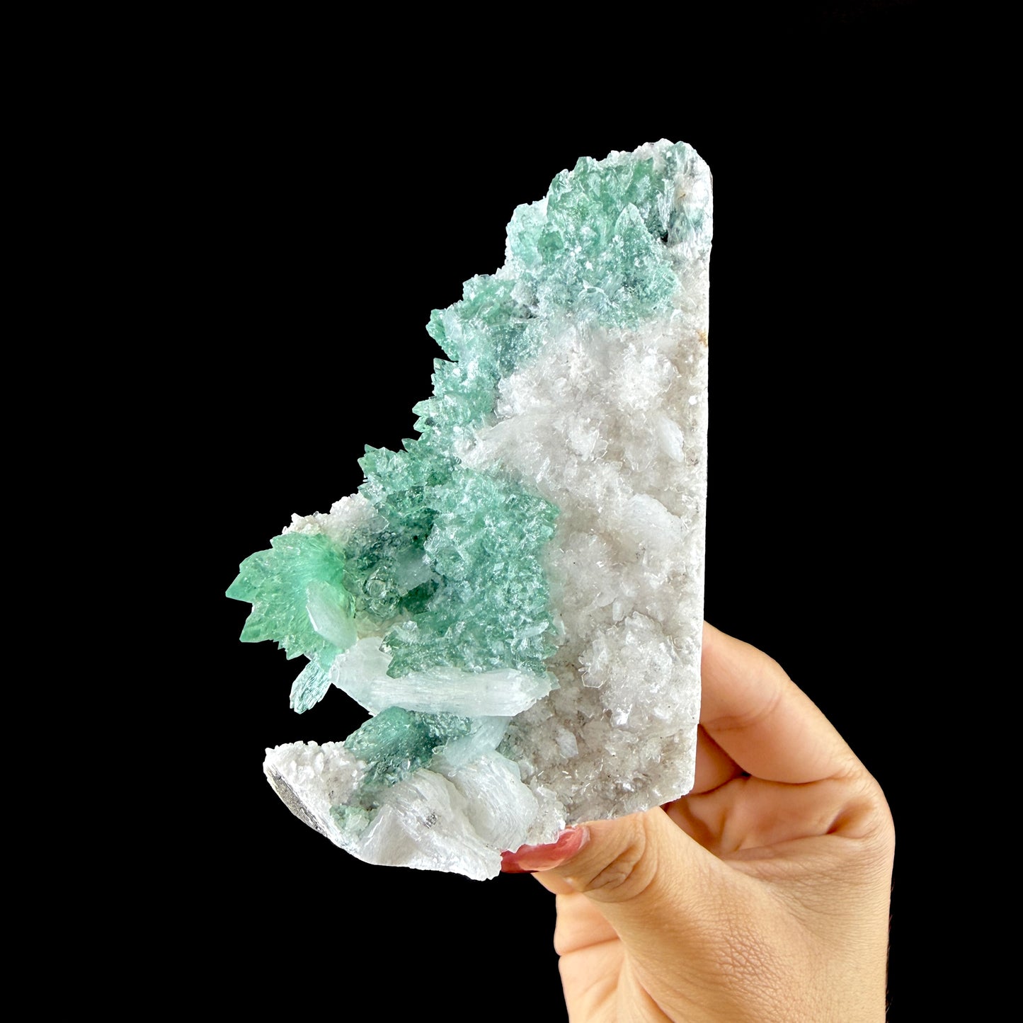 Emerald-Green Apophyllite on Chalcedony Matrix - Collector’s Indian Zeolite Specimen from Pune # DKT151