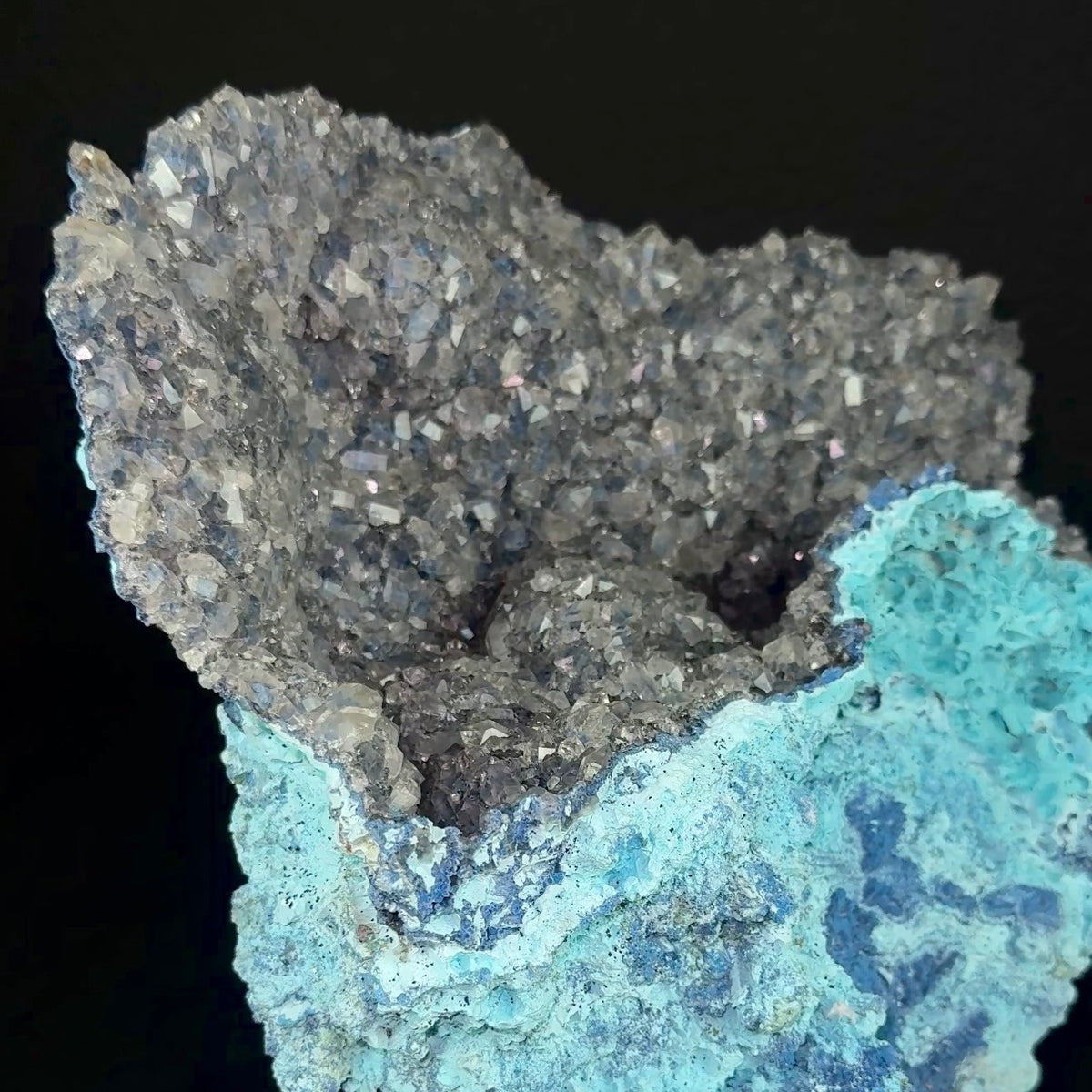 Blue Shattuckite With Quartz On Chrysocolla – Large Cabinet Mineral Specimen From Congo (Drc) – 13" Bowl Formation