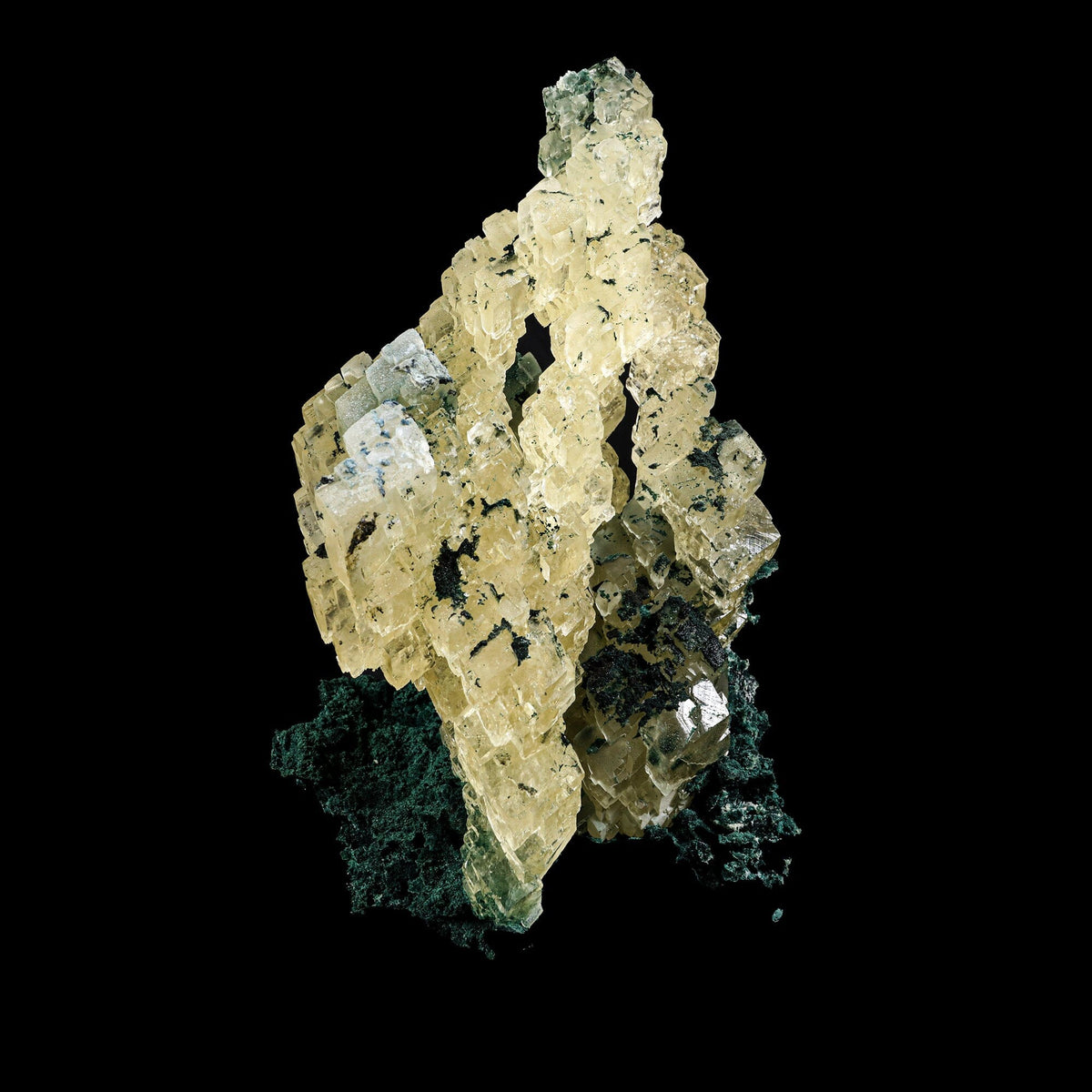 Architectural Stepped Yellow Calcite Cluster on Dark Celadonite Matrix - Rare Collector’s Cabinet Specimen from Jalgaon, India # B 7385 Calcite Superb Minerals 