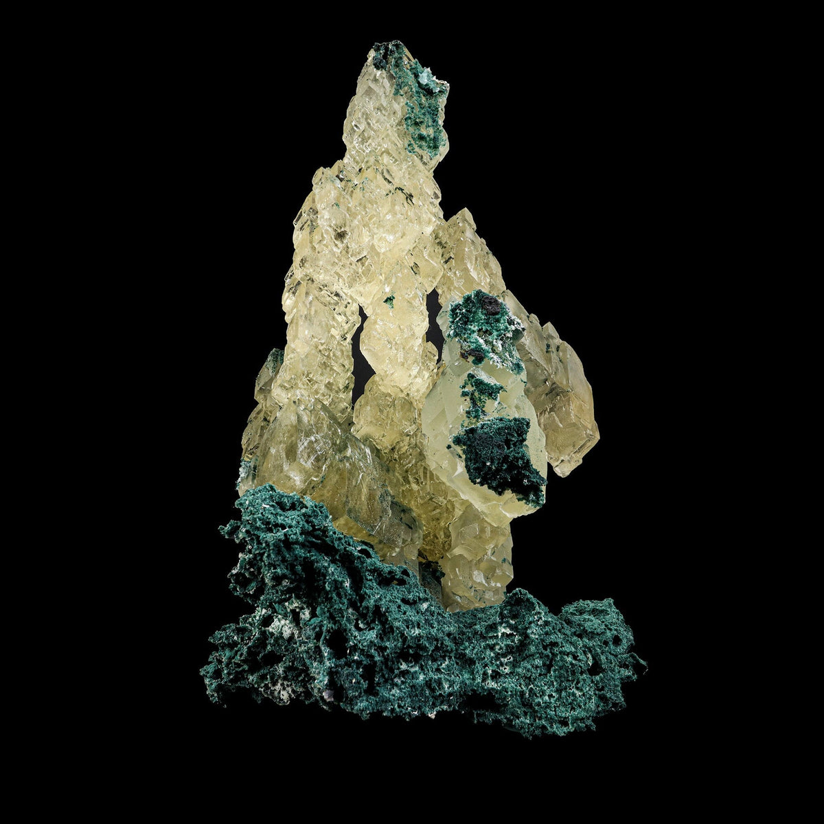 Architectural Stepped Yellow Calcite Cluster on Dark Celadonite Matrix - Rare Collector’s Cabinet Specimen from Jalgaon, India # B 7385 Calcite Superb Minerals 