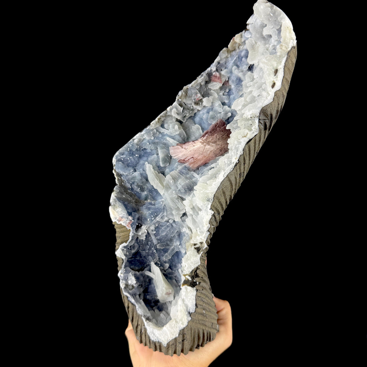Blue Chalcedony with Pink Heulandite Crystals - Collector’s Large Cabinet Specimen from Jalgaon, India # DKT171 Heulandite Superb Minerals 