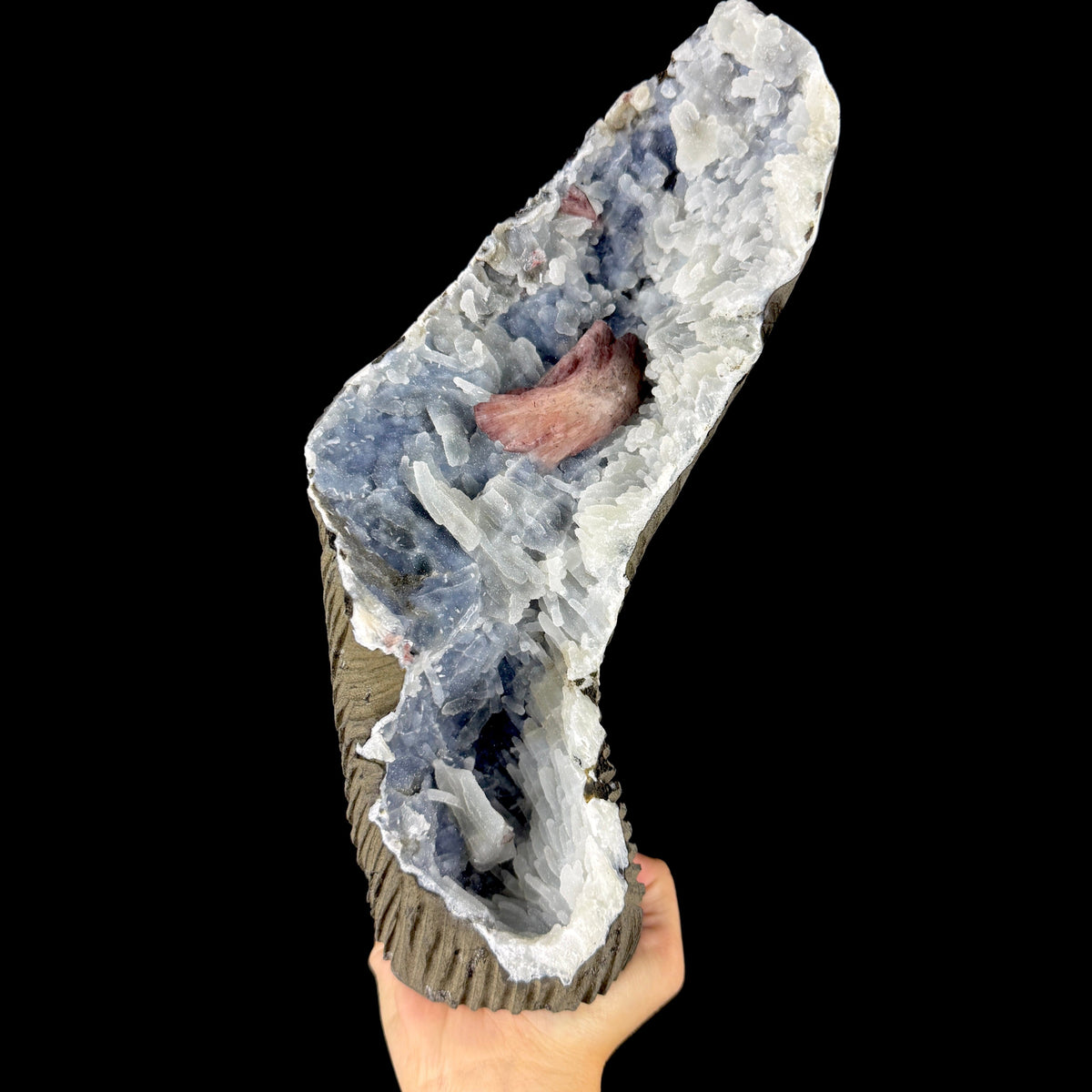 Blue Chalcedony with Pink Heulandite Crystals - Collector’s Large Cabinet Specimen from Jalgaon, India # DKT171 Heulandite Superb Minerals 
