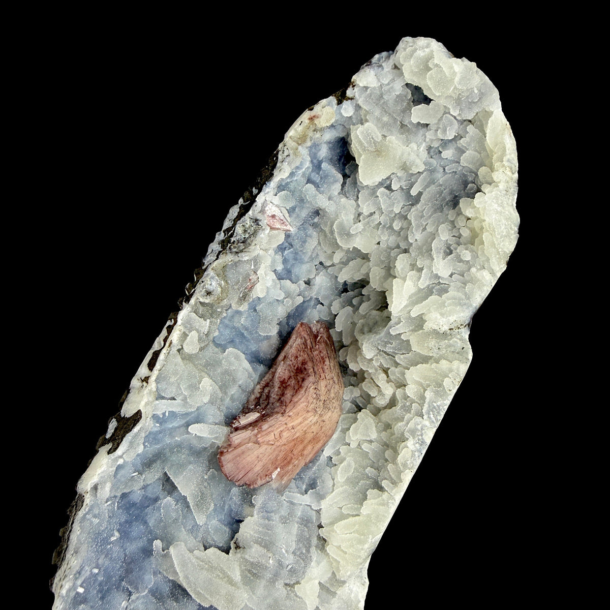 Blue Chalcedony with Pink Heulandite Crystals - Collector’s Large Cabinet Specimen from Jalgaon, India # DKT171 Heulandite Superb Minerals 