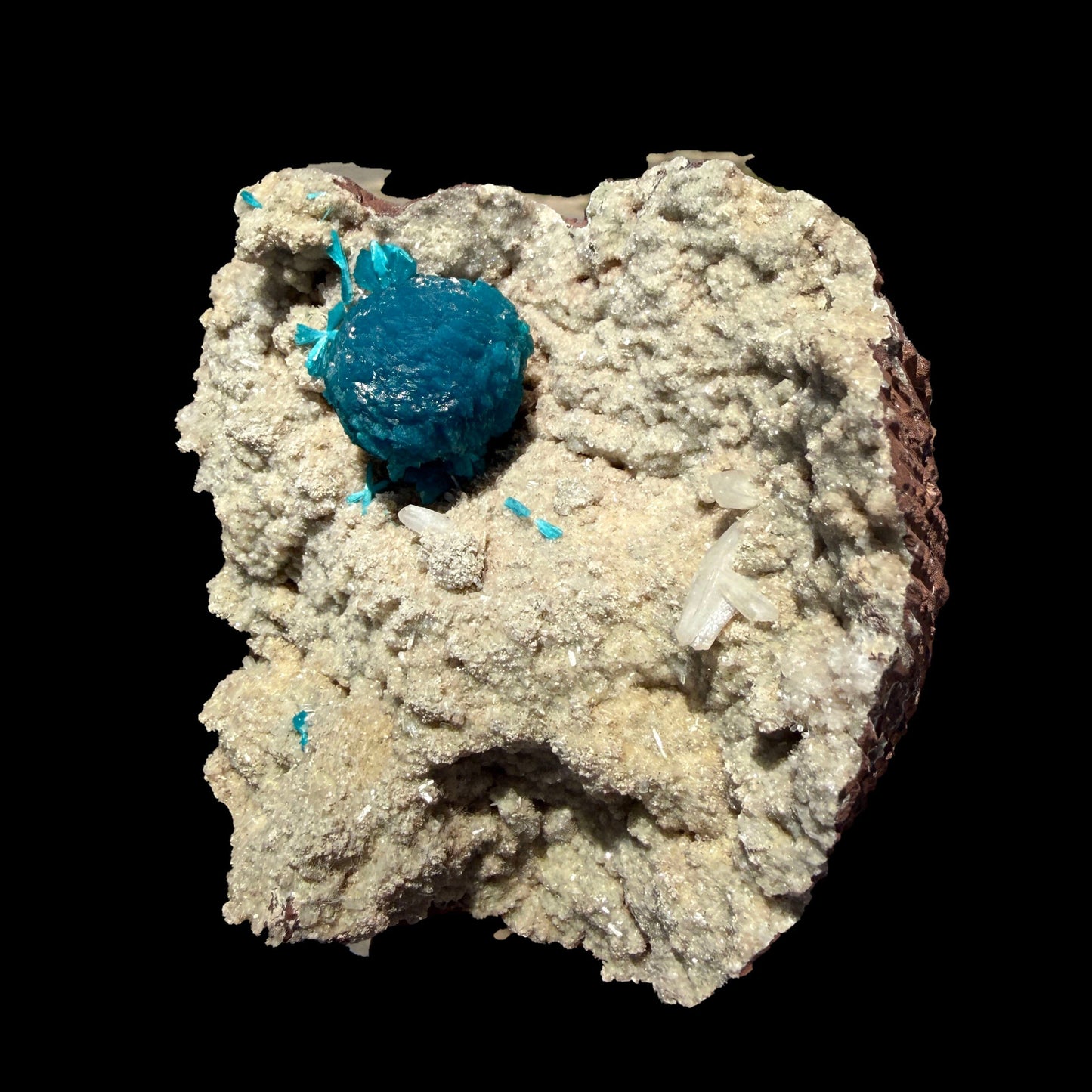Botryoidal Cavansite on Sparkling Heulandite Matrix – Rare Indian Zeolite Mineral Specimen from Pune # B DKT136 Cavansite Superb Minerals 