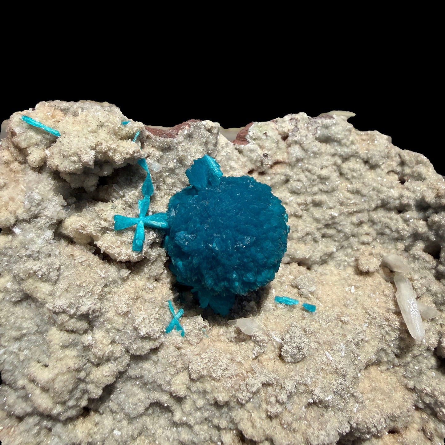 Botryoidal Cavansite on Sparkling Heulandite Matrix – Rare Indian Zeolite Mineral Specimen from Pune # B DKT136 Cavansite Superb Minerals 