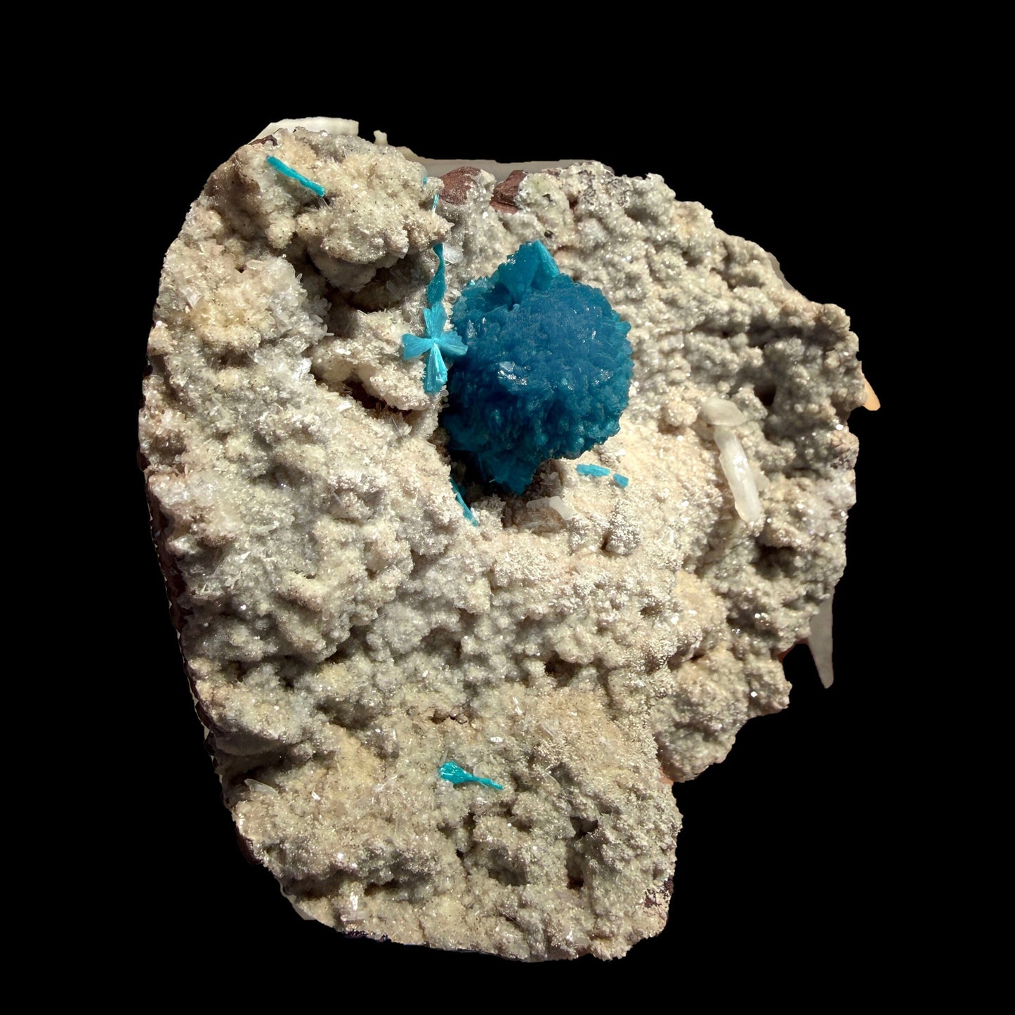 Botryoidal Cavansite on Sparkling Heulandite Matrix – Rare Indian Zeolite Mineral Specimen from Pune # B DKT136 Cavansite Superb Minerals 