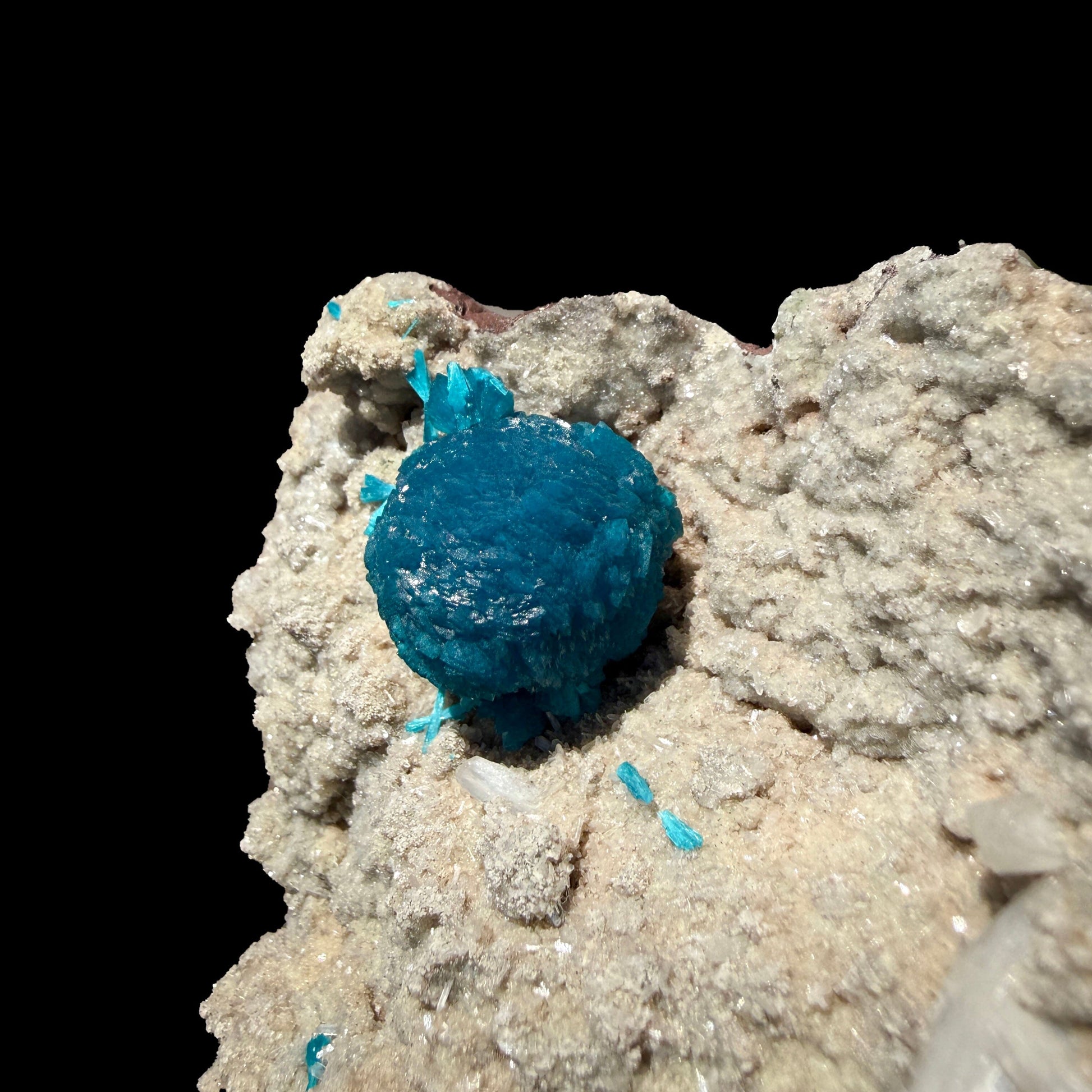Botryoidal Cavansite on Sparkling Heulandite Matrix – Rare Indian Zeolite Mineral Specimen from Pune # B DKT136 Cavansite Superb Minerals 