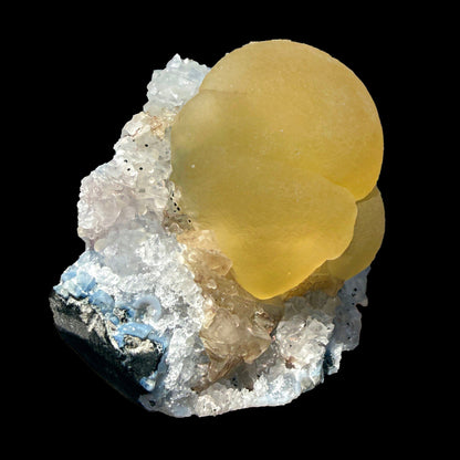 Botryoidal Yellow Fluorite Cluster on Quartz Matrix – Indian Mineral Specimen from Nashik # DKT100 Fluorite Superb Minerals 