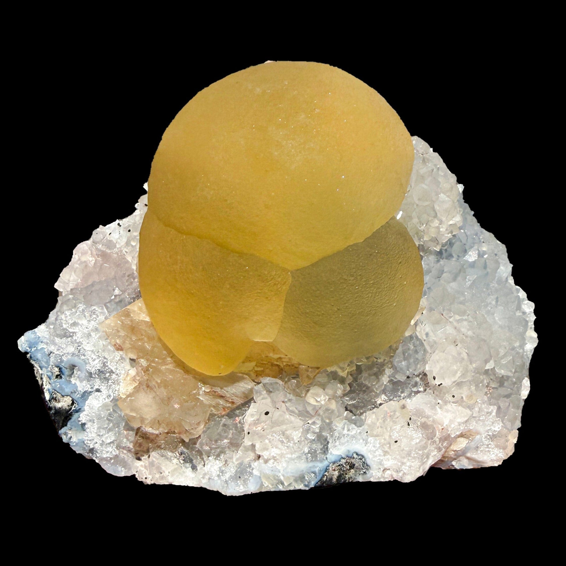Botryoidal Yellow Fluorite Cluster on Quartz Matrix – Indian Mineral Specimen from Nashik # DKT100 Fluorite Superb Minerals 
