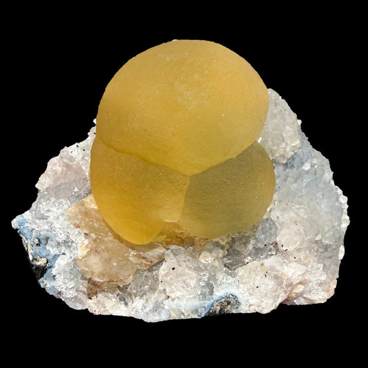 Botryoidal Yellow Fluorite Cluster on Quartz Matrix – Indian Mineral Specimen from Nashik # DKT100 Fluorite Superb Minerals 