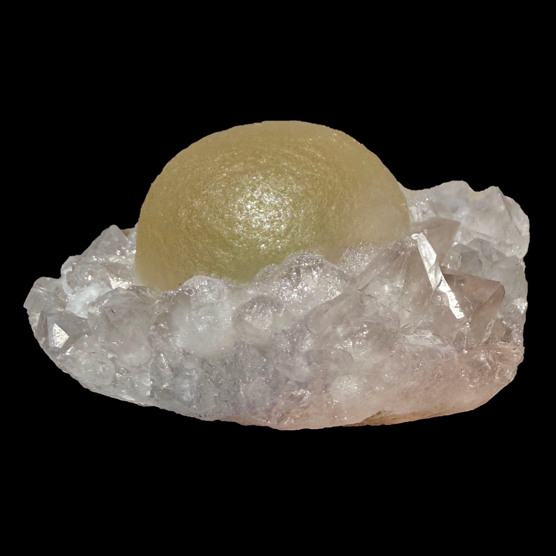 Botryoidal Yellow Fluorite on Amethyst Quartz Cluster – Natural Mineral Specimen from Madhya Pradesh # DKT102 Fluorite Superb Minerals 