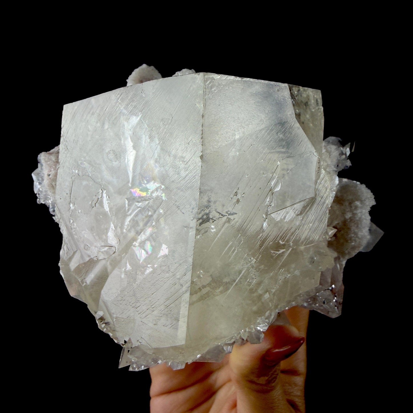 Calcite Cluster with Fluorapophyllite on Shimmering Chalcedony Matrix – Rare Indian Mineral Specimen from Jalgaon DKT130 Calcite Superb Minerals 
