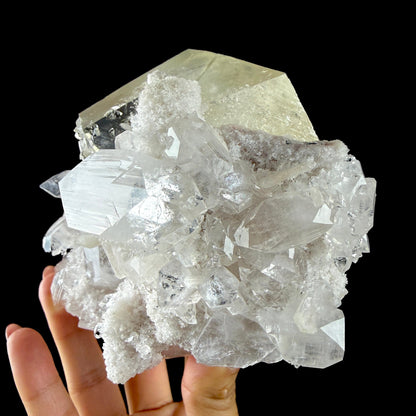 Calcite Cluster with Fluorapophyllite on Shimmering Chalcedony Matrix – Rare Indian Mineral Specimen from Jalgaon DKT130 Calcite Superb Minerals 