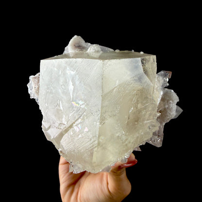 Calcite Cluster with Fluorapophyllite on Shimmering Chalcedony Matrix – Rare Indian Mineral Specimen from Jalgaon DKT130 Calcite Superb Minerals 