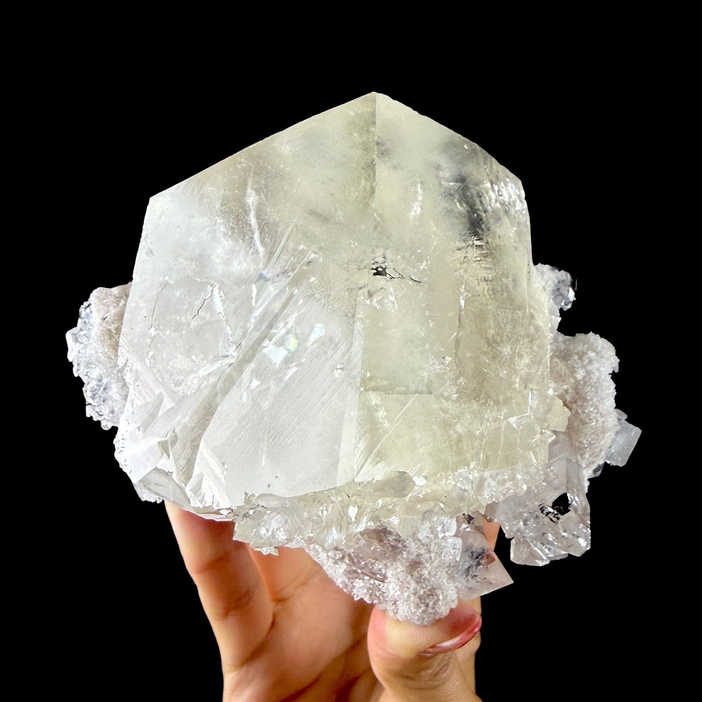 Calcite Cluster with Fluorapophyllite on Shimmering Chalcedony Matrix – Rare Indian Mineral Specimen from Jalgaon DKT130 Calcite Superb Minerals 