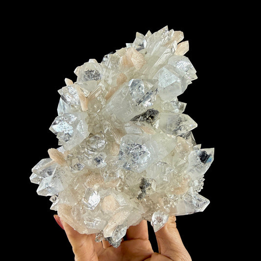 Clear Apophyllite Crystal Cluster with Stilbite – Premium Indian Zeolite Mineral Specimen # DKT52 Apophyllite Superb Minerals 