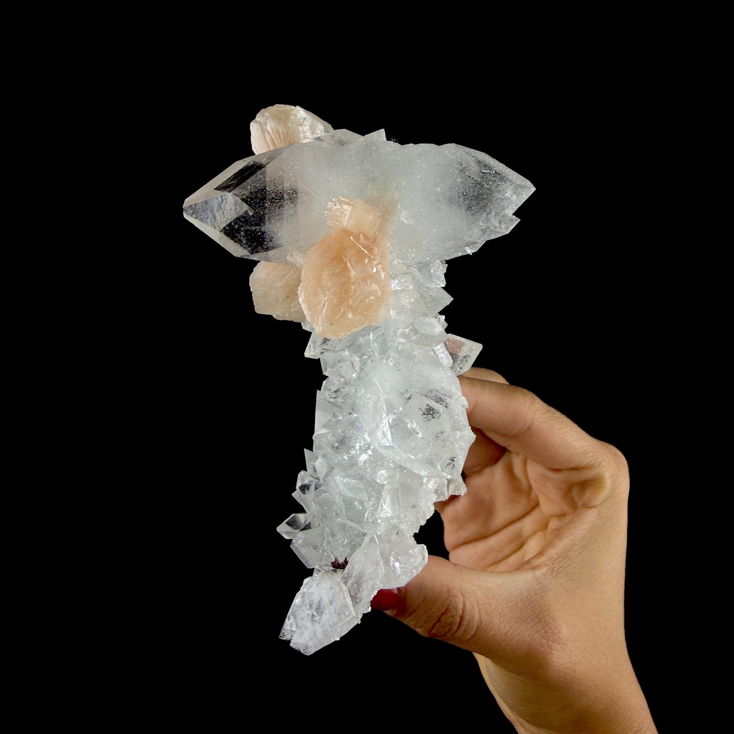 Clear Apophyllite Pyramid Cluster with Stilbite – Zeolite Mineral from Jalgaon,India # DKT108 Apophyllite Superb Minerals 