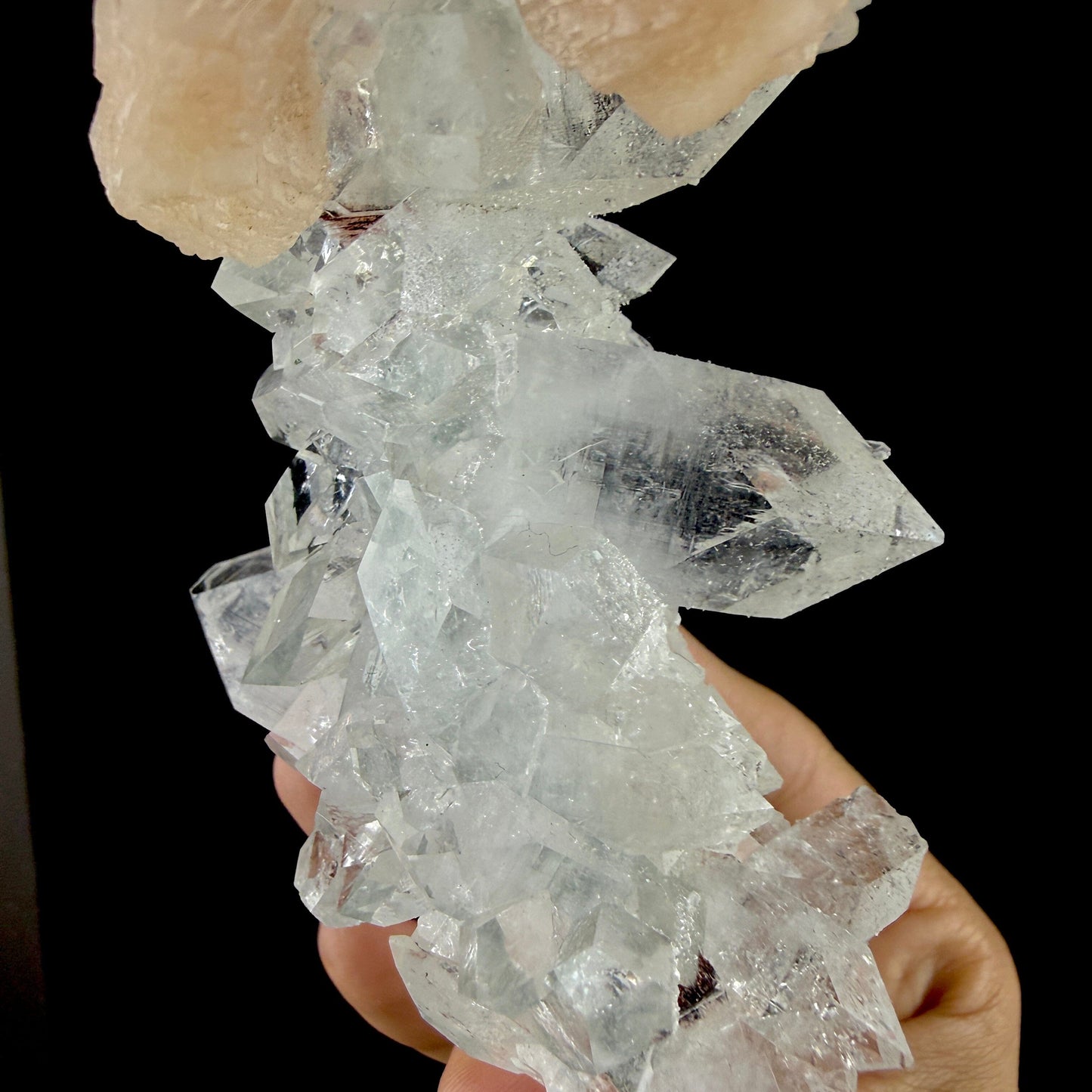 Clear Apophyllite Pyramid Cluster with Stilbite – Zeolite Mineral from Jalgaon,India # DKT108 Apophyllite Superb Minerals 