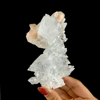Clear Apophyllite Pyramid Cluster with Stilbite – Zeolite Mineral from Jalgaon,India # DKT108 Apophyllite Superb Minerals 