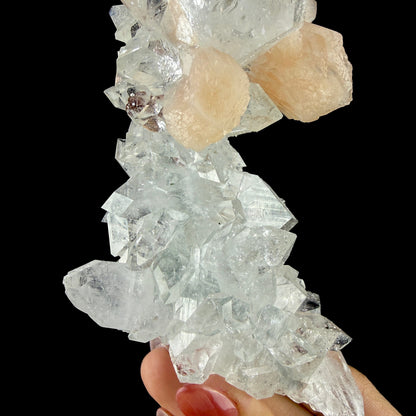 Clear Apophyllite Pyramid Cluster with Stilbite – Zeolite Mineral from Jalgaon,India # DKT108 Apophyllite Superb Minerals 