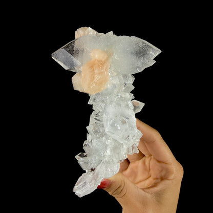 Clear Apophyllite Pyramid Cluster with Stilbite – Zeolite Mineral from Jalgaon,India # DKT108 Apophyllite Superb Minerals 