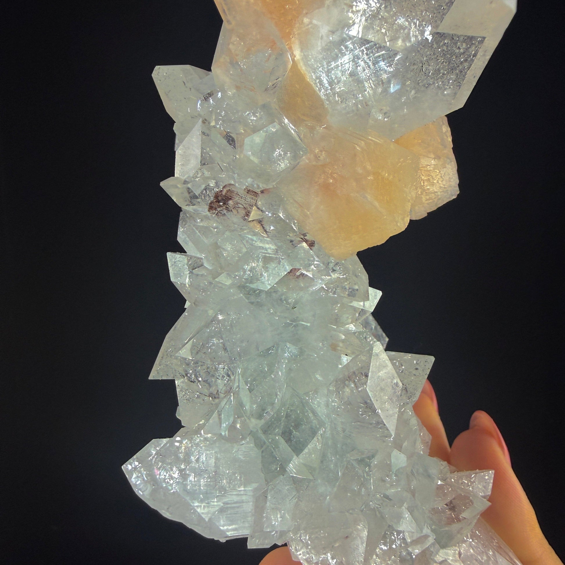 Clear Apophyllite Pyramid Cluster with Stilbite – Zeolite Mineral from Jalgaon,India # DKT108 Apophyllite Superb Minerals 
