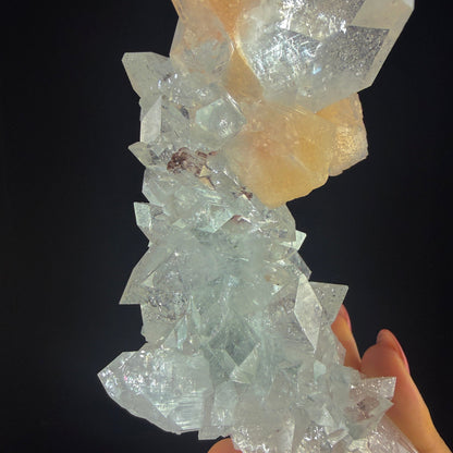 Clear Apophyllite Pyramid Cluster with Stilbite – Zeolite Mineral from Jalgaon,India # DKT108 Apophyllite Superb Minerals 