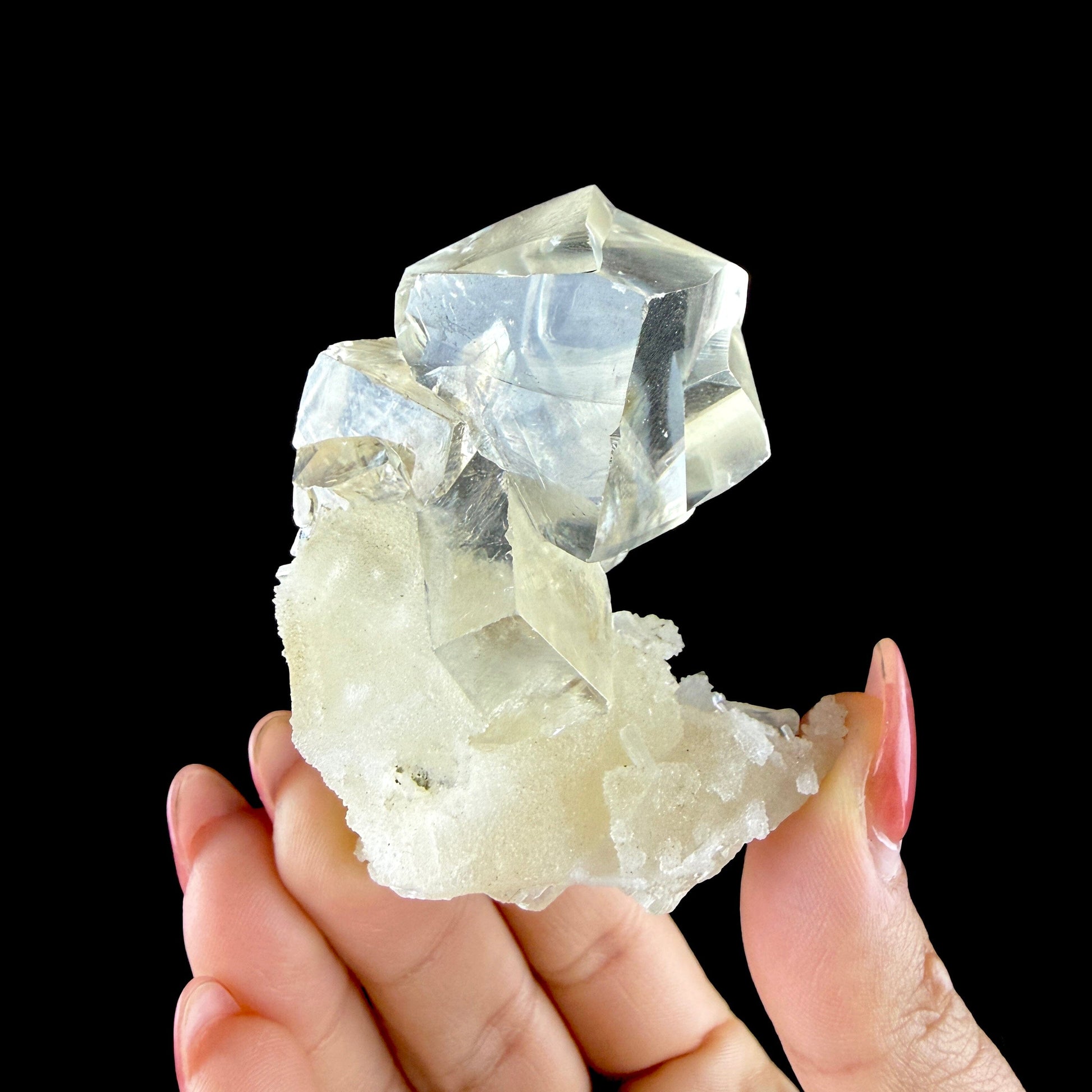 Clear Calcite Cluster on Chalcedony Matrix – Premium Zeolite Mineral from Jalgaon # DKT91 Calcite Superb Minerals 
