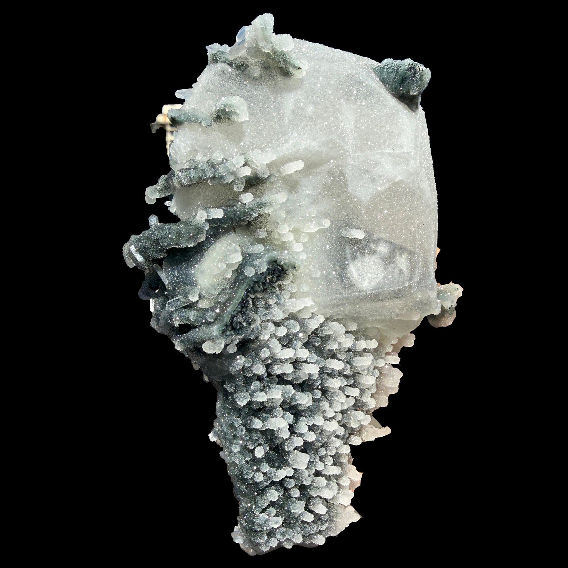 Coated Calcite with Gemmy Chalcedony Stalactites – Jalgaon, India | Rare Zeolite Mineral Specimen # DKT27 Calcite Superb Minerals 