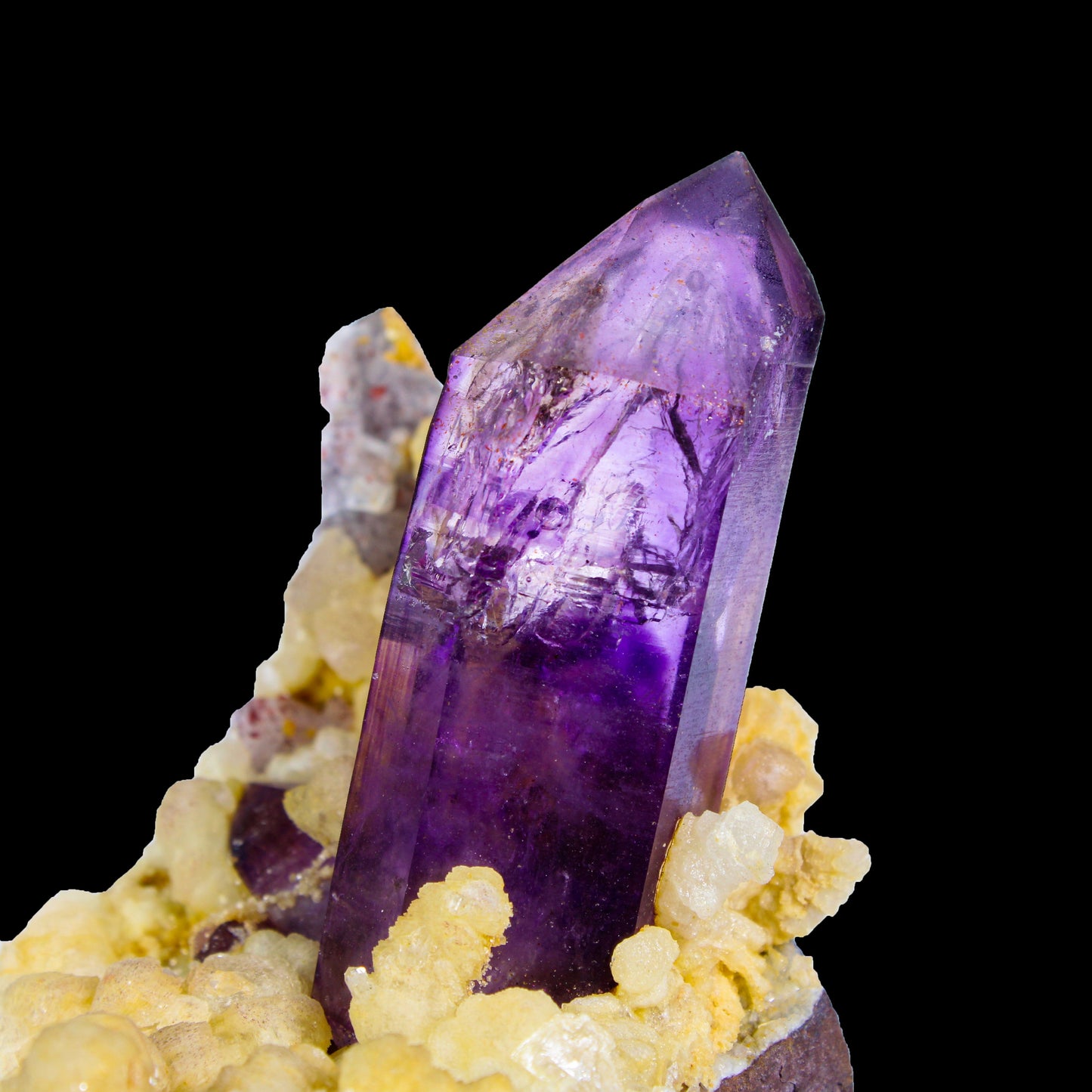Collector Grade - Rare Enhydro Amethyst with Yellow Calcite on Matrix – Natural Moving Water Bubble Inside Amethyst Specimen # B 7169 Amethyst Superb Minerals 