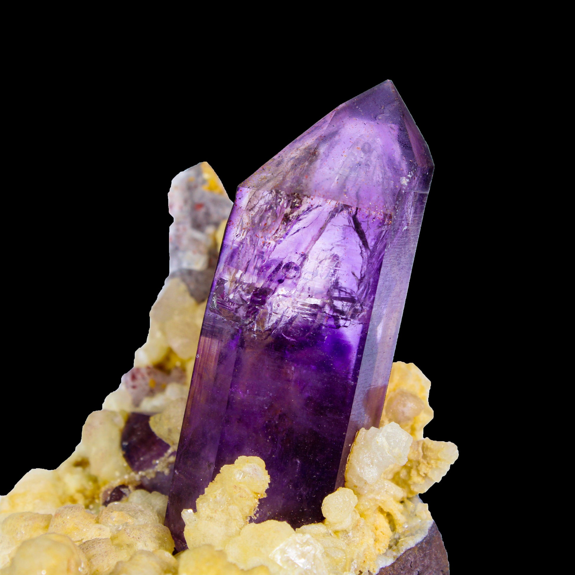 Collector Grade - Rare Enhydro Amethyst with Yellow Calcite on Matrix – Natural Moving Water Bubble Inside Amethyst Specimen # B 7169 Amethyst Superb Minerals 