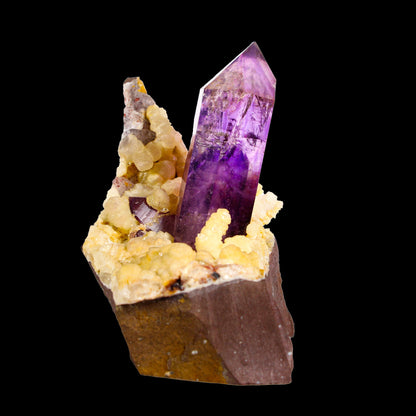 Collector Grade - Rare Enhydro Amethyst with Yellow Calcite on Matrix – Natural Moving Water Bubble Inside Amethyst Specimen # B 7169 Amethyst Superb Minerals 