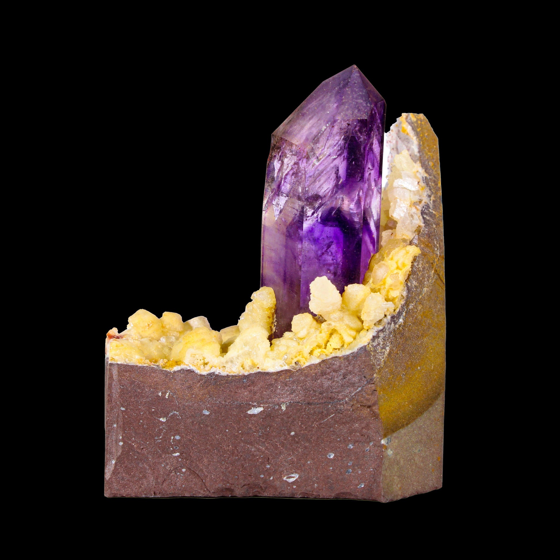 Collector Grade - Rare Enhydro Amethyst with Yellow Calcite on Matrix – Natural Moving Water Bubble Inside Amethyst Specimen # B 7169 Amethyst Superb Minerals 