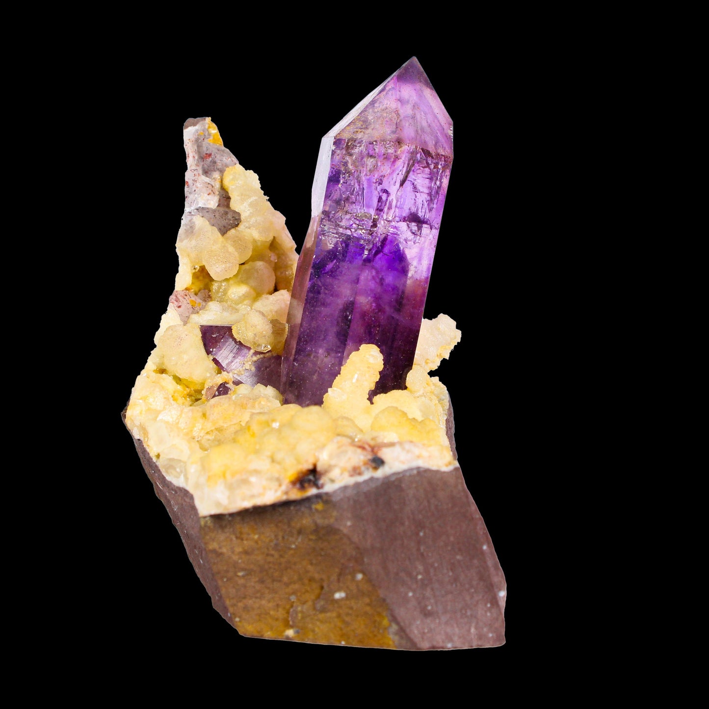 Collector Grade - Rare Enhydro Amethyst with Yellow Calcite on Matrix – Natural Moving Water Bubble Inside Amethyst Specimen # B 7169 Amethyst Superb Minerals 