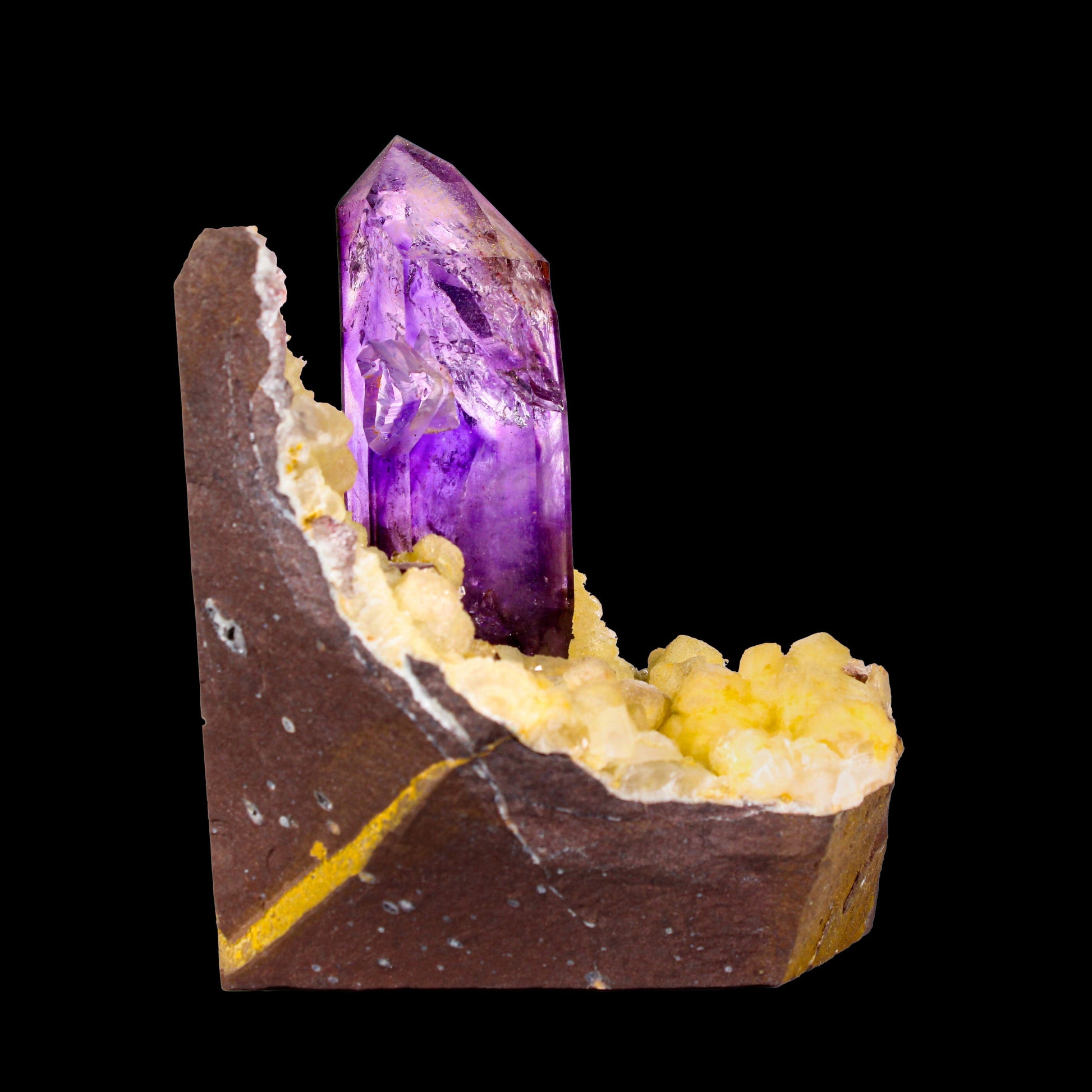 Collector Grade - Rare Enhydro Amethyst with Yellow Calcite on Matrix – Natural Moving Water Bubble Inside Amethyst Specimen # B 7169 Amethyst Superb Minerals 