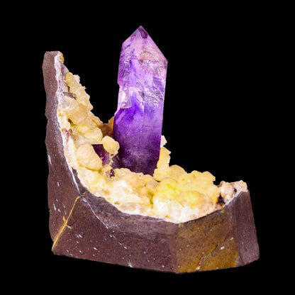 Collector Grade - Rare Enhydro Amethyst with Yellow Calcite on Matrix – Natural Moving Water Bubble Inside Amethyst Specimen # B 7169 Amethyst Superb Minerals 