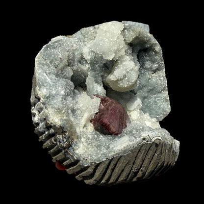 Deep Red Heulandite & Stilbite in Sparkling Chalcedony Geode – Indian Zeolite Mineral from Jalgaon # B DKT107 Heulandite Superb Minerals 