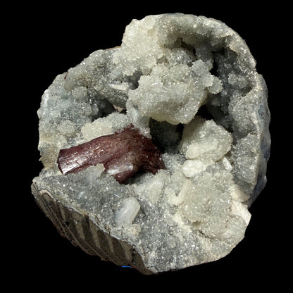 Deep Red Heulandite & Stilbite in Sparkling Chalcedony Geode – Indian Zeolite Mineral from Jalgaon # B DKT107 Heulandite Superb Minerals 