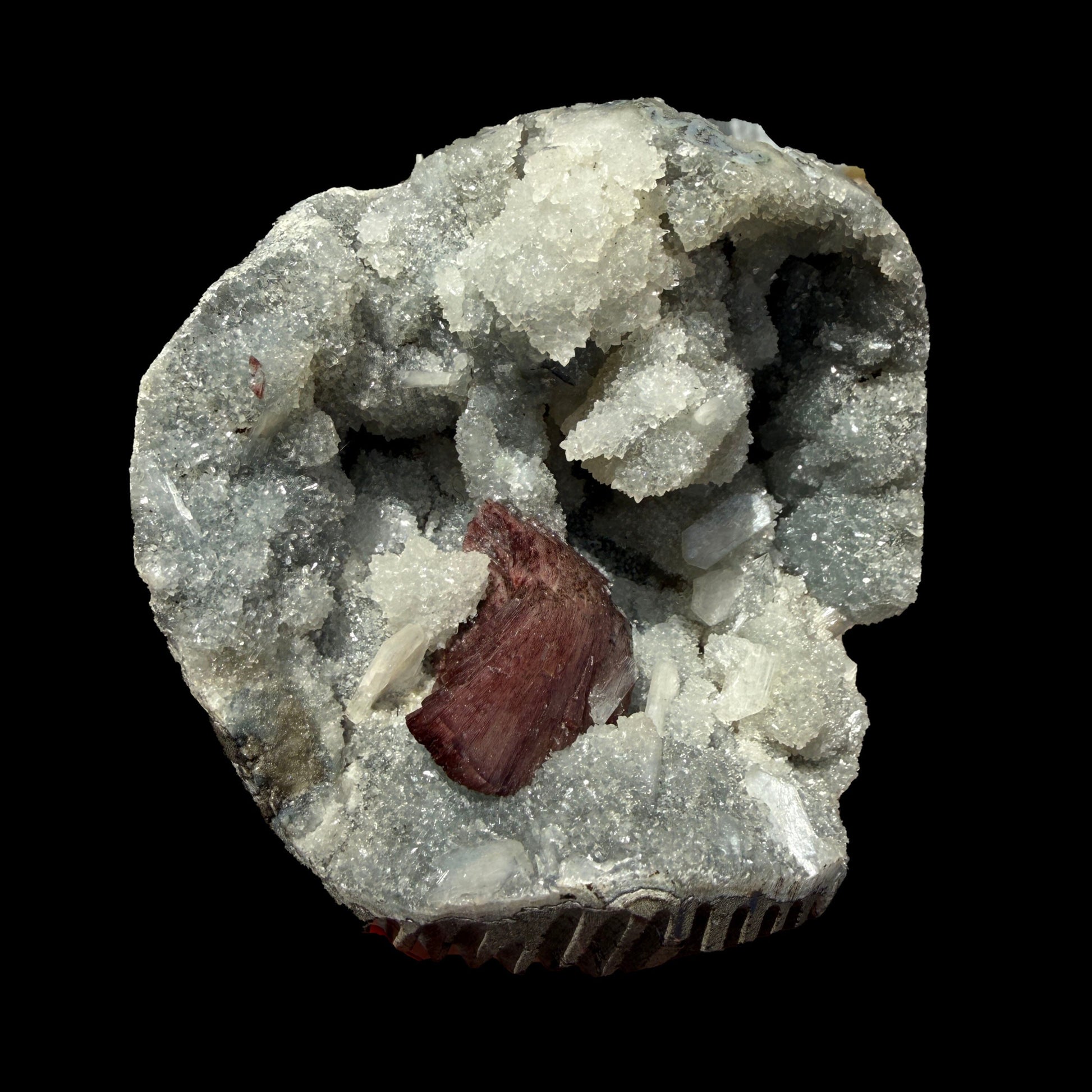 Deep Red Heulandite & Stilbite in Sparkling Chalcedony Geode – Indian Zeolite Mineral from Jalgaon # B DKT107 Heulandite Superb Minerals 